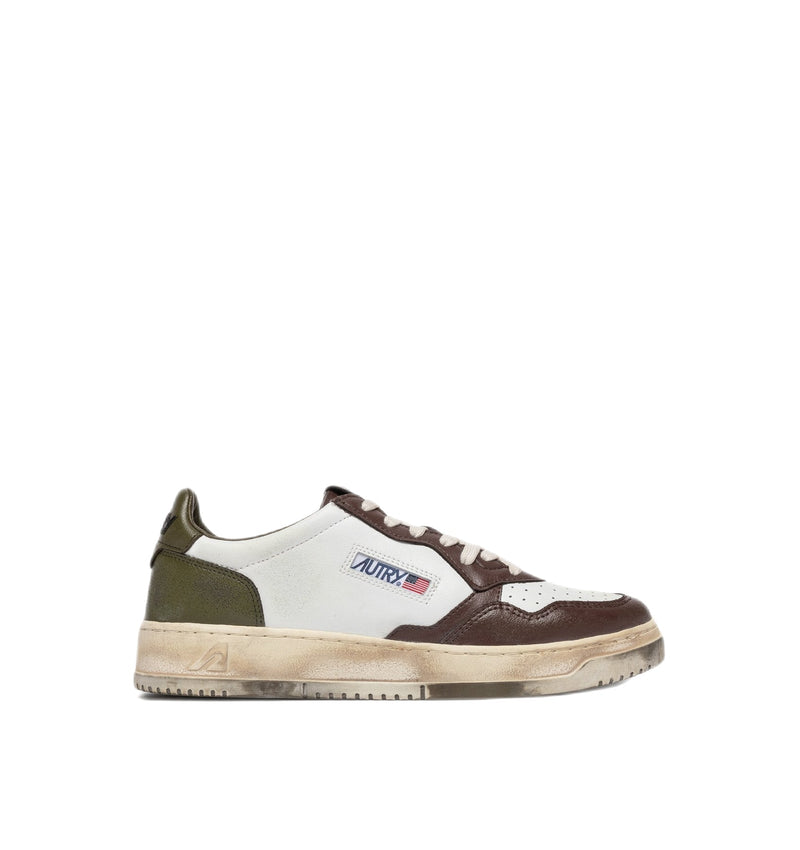 AUTRY - Basket basse Medalist Vintage cuir blanc / marron / kaki - Lothaire