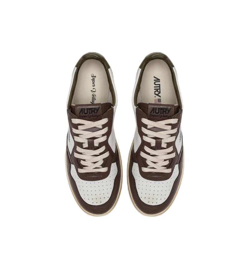 AUTRY - Sneakers basse Medalist Vintage in pelle bianco/marrone/cachi
