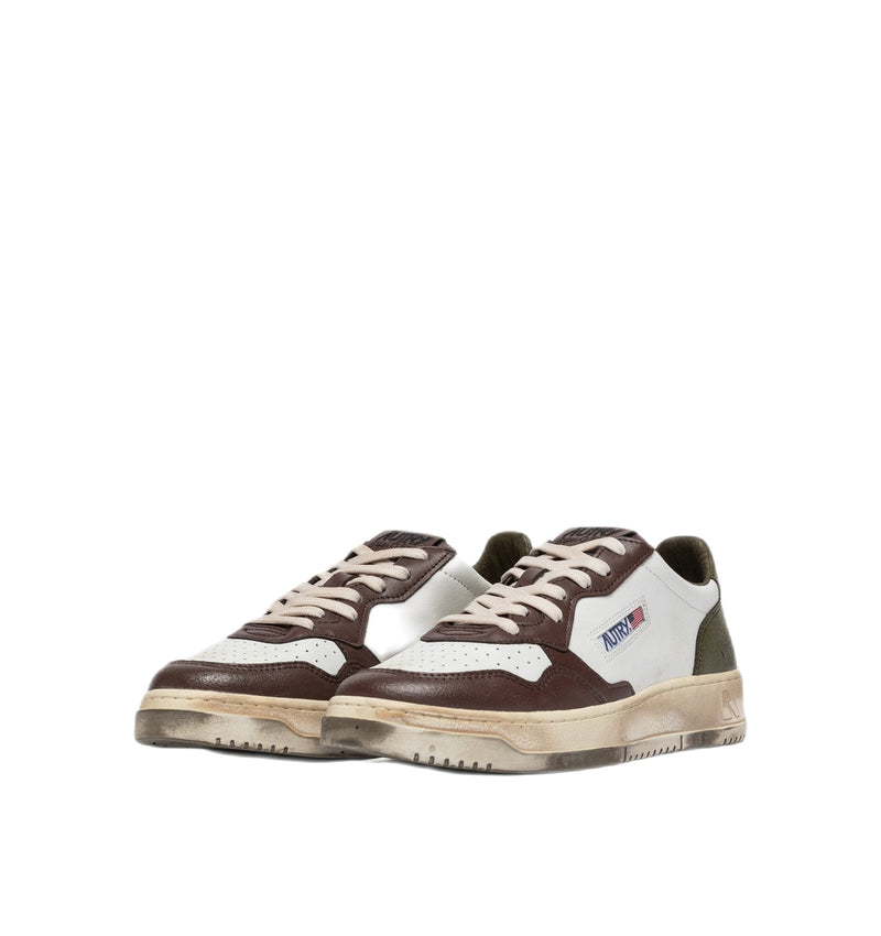 AUTRY - Sneakers basse Medalist Vintage in pelle bianco/marrone/cachi